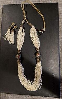 Multistrand Cream Bead Necklace with Ornate Gold Accents